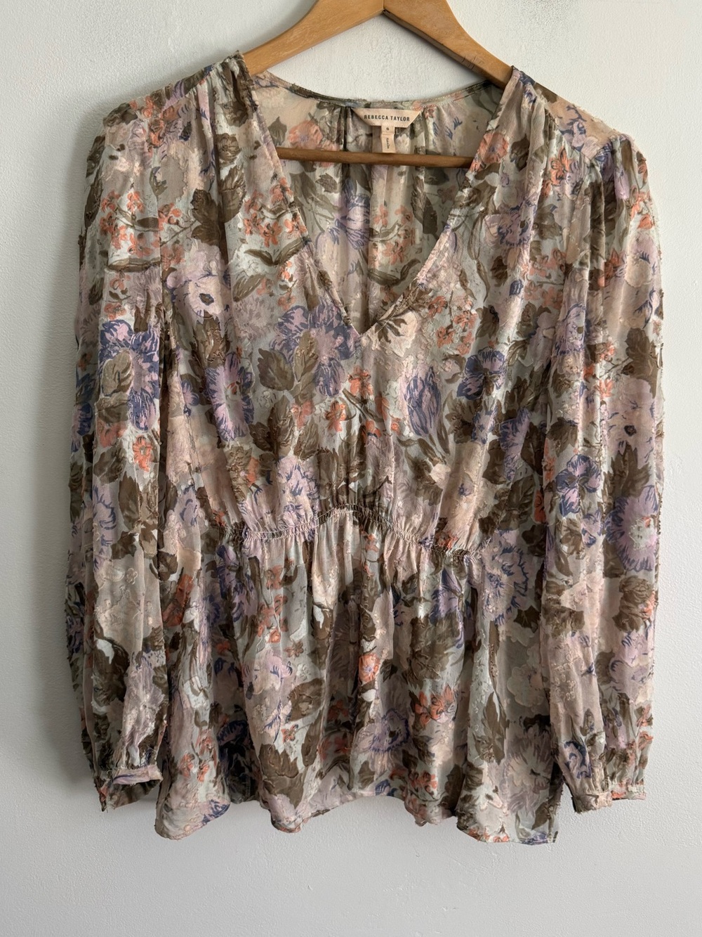 Rebecca Taylor Silk Blend Floral Blouse Size 8 Boho Romantic Top